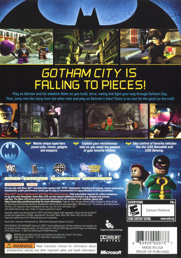 LEGO Batman: The Videogame | Xbox 360 | back cover | region=North America | source-country=United States | zypher-v2 | moby-5a2b668b5ebf | Data by MobyGames.com