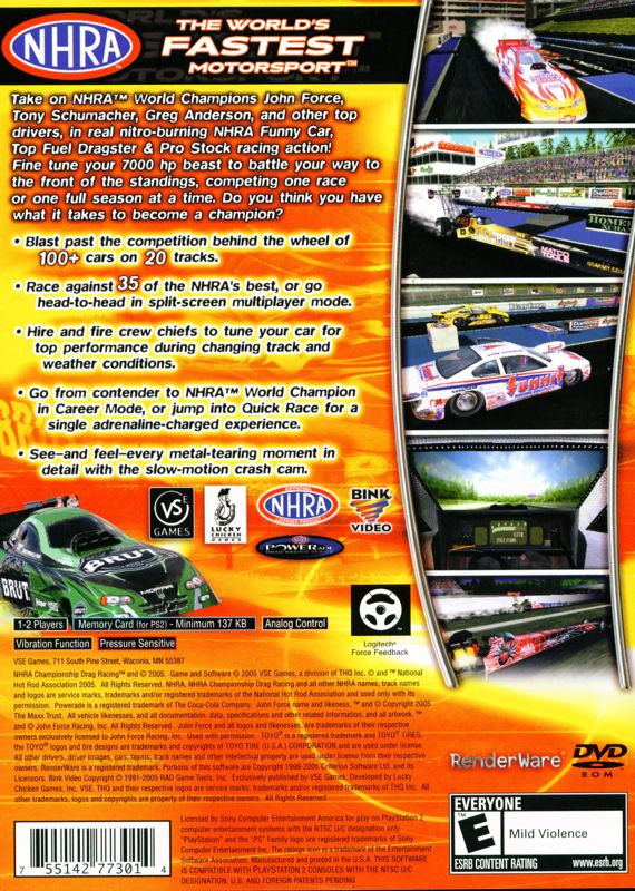 
NHRA Championship Drag Racing | PlayStation 2 | back cover | Data by MobyGames.com