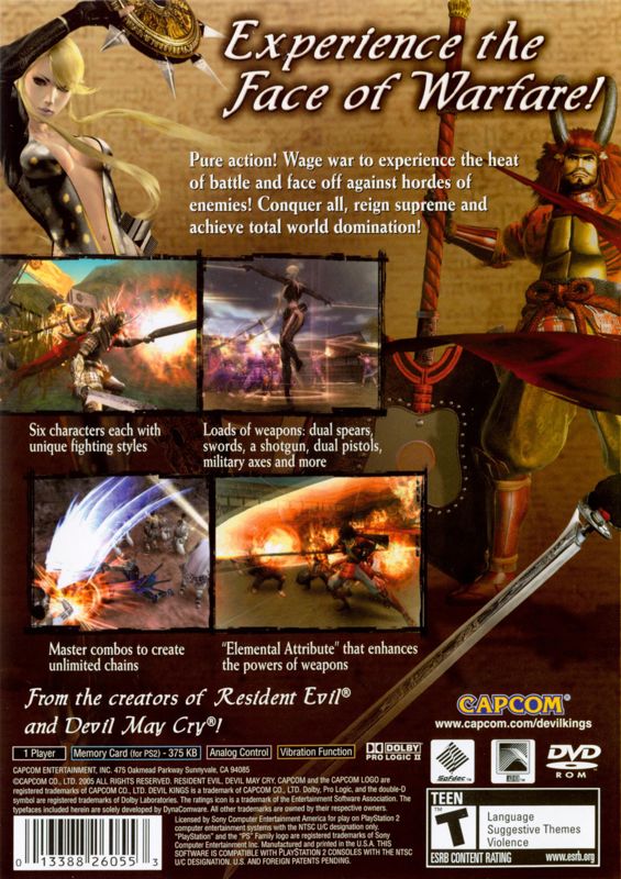 
Devil Kings | PlayStation 2 | back cover | Region: North America | source-country=Canada,United States | Data by MobyGames.com