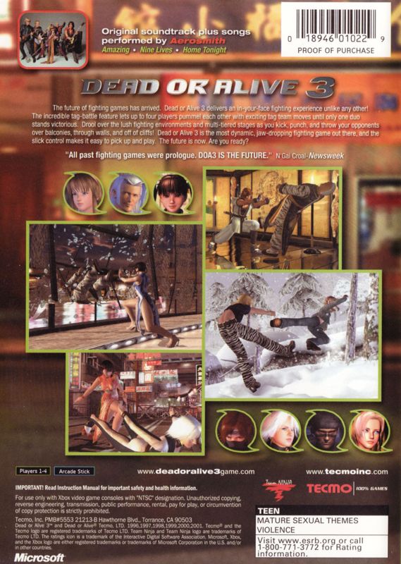 Dead or Alive 3 | Xbox | back cover | region=North America | source-country=United States | zypher-v2 | moby-fffb5e86e5b6 | Data by MobyGames.com