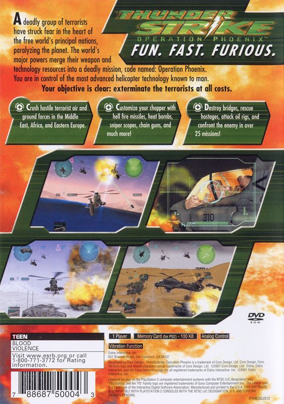 Thunderstrike: Operation Phoenix | PlayStation 2 | back cover | Data by MobyGames.com