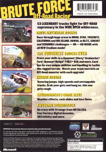 Test Drive: Off-Road - Wide Open | Xbox | back cover | region=North America | source-country=United States | zypher-v2 | moby-4ec6e4740194 | Data by MobyGames.com