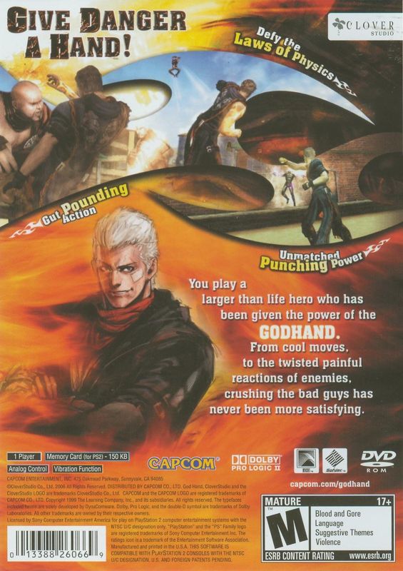 God Hand | PlayStation 2 | back cover | region=North America | source-country=United States | zypher-v2 | moby-230eabafc9eb | Data by MobyGames.com