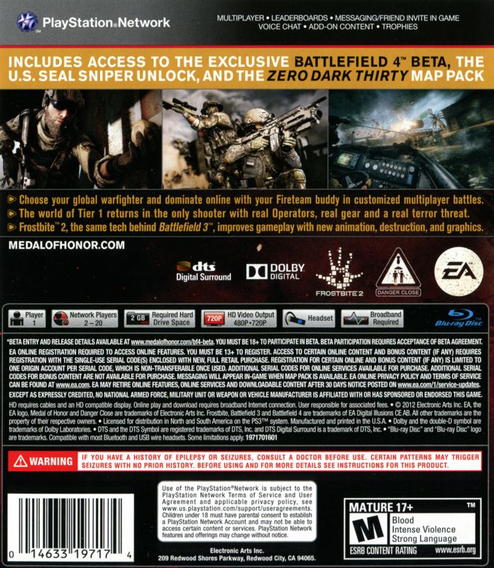 Medal of Honor: Warfighter (Limited Edition) | PlayStation 3 | back cover | Data by MobyGames.com