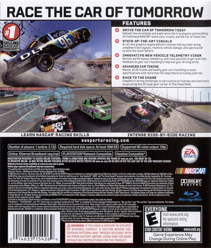 
NASCAR 08 | PlayStation 3 | back cover | Region: North America | source-country=Canada,Mexico,United States | Data by MobyGames.com