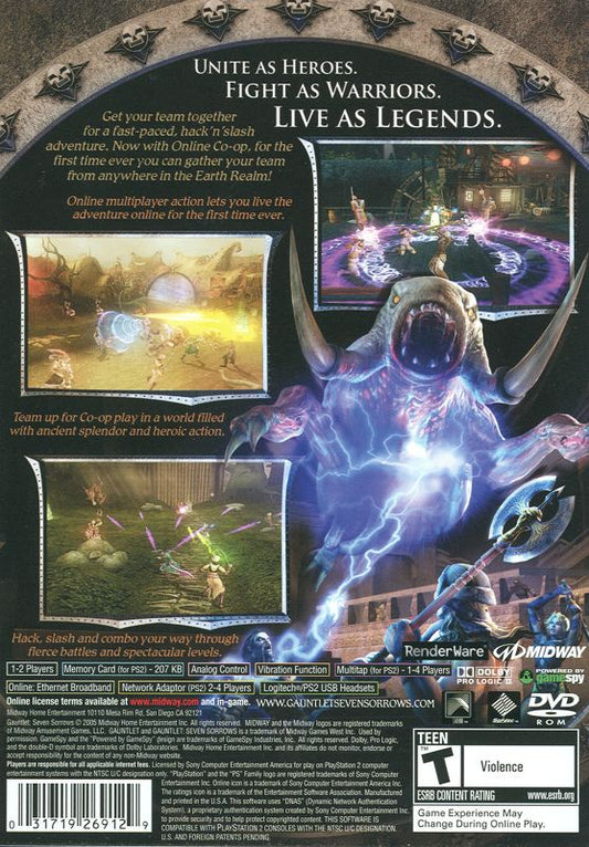 
Gauntlet: Seven Sorrows | PlayStation 2 | back cover | Region: North America | source-country=United States | Data by MobyGames.com