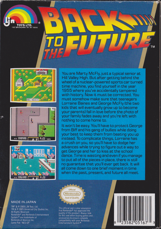
Back to the Future | NES | back cover | Data by MobyGames.com