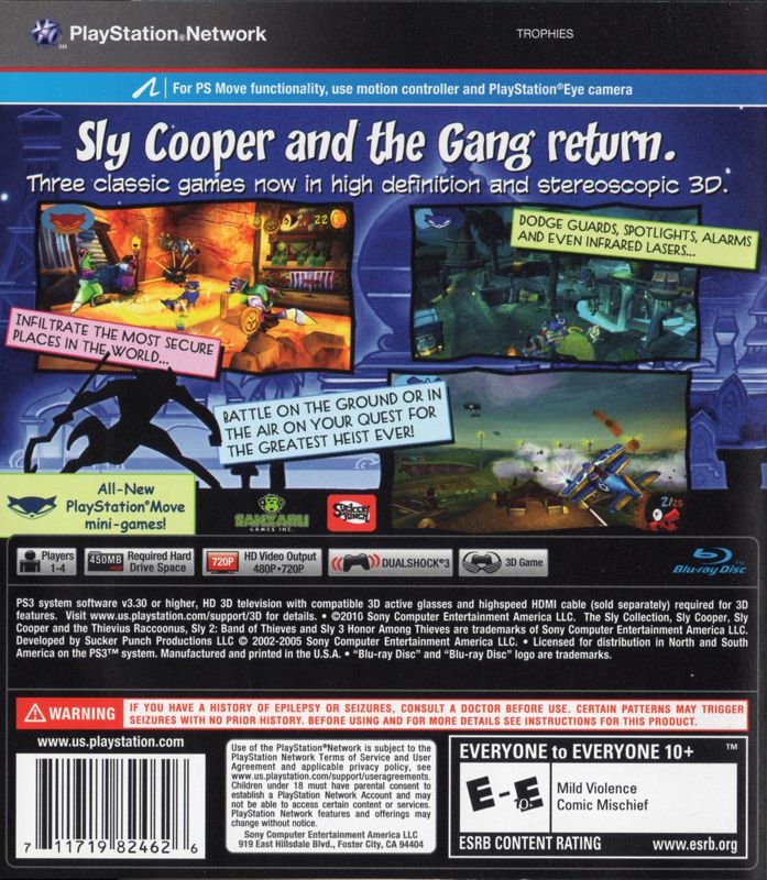 The Sly Collection | PlayStation 3 | back cover | region=North America | source-country=Canada,Mexico,United States | zypher-v2 | moby-c72965e31b80 | Data by MobyGames.com