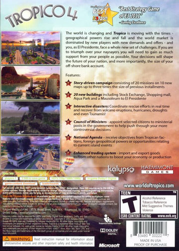 
Tropico 4 | Xbox 360 | back cover | Data by MobyGames.com