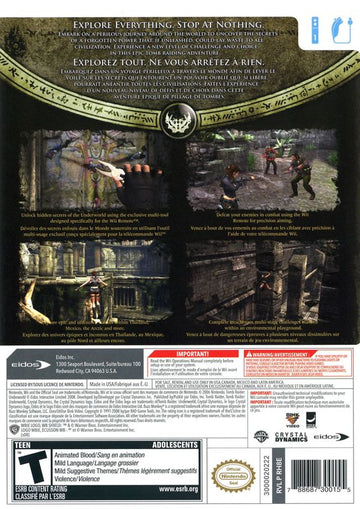 Tomb Raider: Underworld | Wii | back cover | region=North America | source-country=Canada,Mexico,United States | zypher-v2 | moby-d00c7423c820 | Data by MobyGames.com