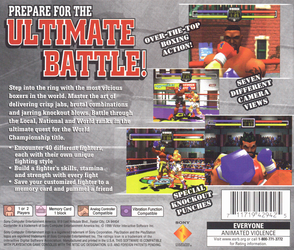 
Contender | PlayStation | back cover | Region: North America | source-country=United States | Data by MobyGames.com