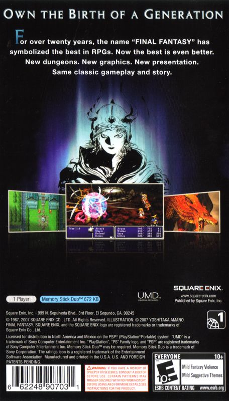Final Fantasy | PSP | back cover | Region: North America | source-country=United States | Data by MobyGames.com