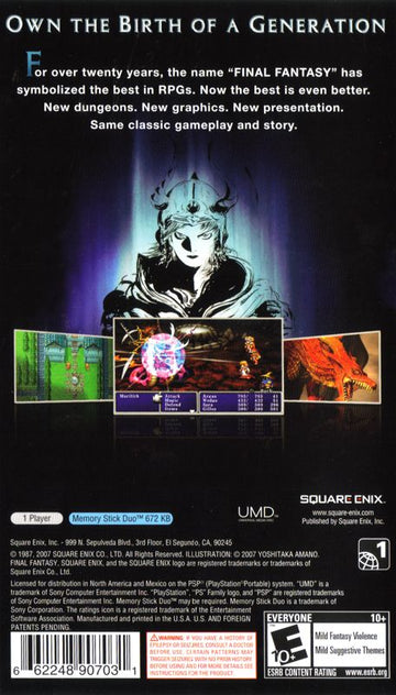 
Final Fantasy | PSP | back cover | Region: North America | source-country=United States | Data by MobyGames.com