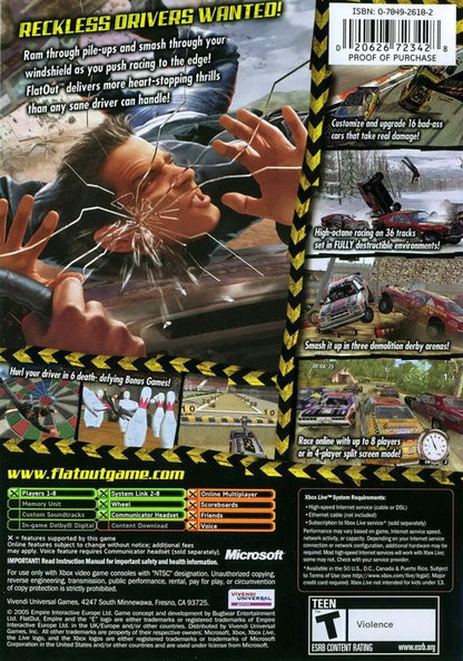FlatOut | Xbox | back cover | region=North America | source-country=United States | zypher-v2 | moby-d59d1aef7144 | Data by MobyGames.com