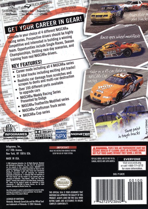 
NASCAR: Dirt to Daytona | GameCube | back cover | Data by MobyGames.com