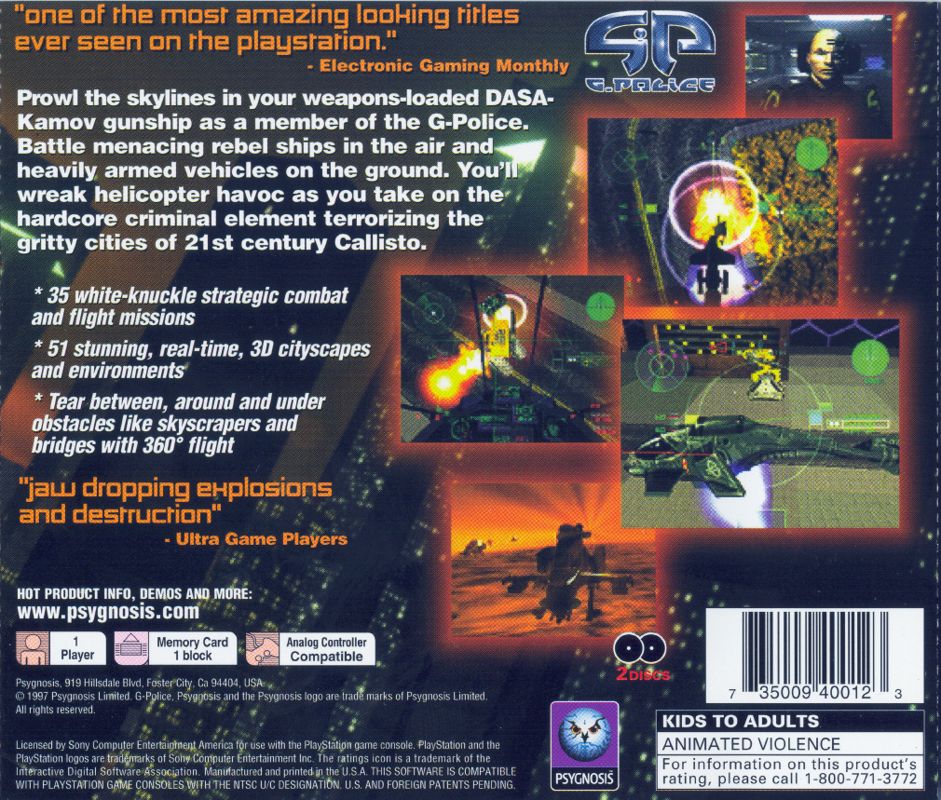 G-Police | PlayStation | back cover | Region: North America | source-country=United States | Data by MobyGames.com