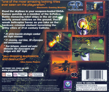 
G-Police | PlayStation | back cover | Region: North America | source-country=United States | Data by MobyGames.com