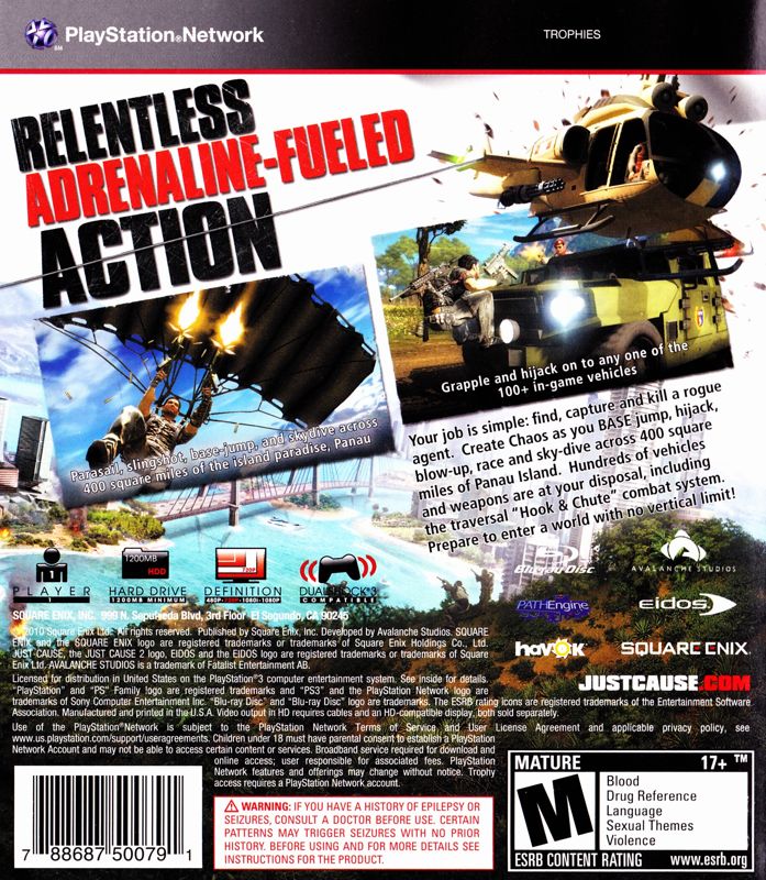 
Just Cause 2 | PlayStation 3 | back cover | Region: North America | source-country=United States | Data by MobyGames.com