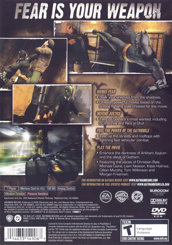 
Batman Begins | PlayStation 2 | back cover | Region: North America | source-country=United States | Data by MobyGames.com