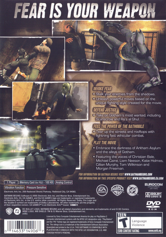 
Batman Begins | PlayStation 2 | back cover | Region: North America | source-country=United States | Data by MobyGames.com