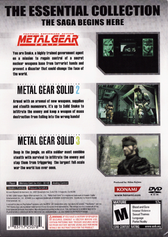 
Metal Gear Solid: The Essential Collection | PlayStation 2 | back cover | Region: North America | source-country=United States | Data by MobyGames.com