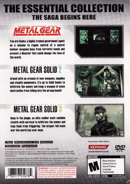
Metal Gear Solid: The Essential Collection | PlayStation 2 | back cover | Region: North America | source-country=United States | Data by MobyGames.com