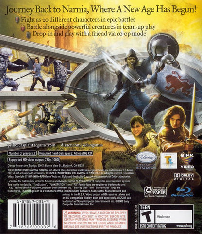 
The Chronicles of Narnia: Prince Caspian | PlayStation 3 | back cover | Region: North America | source-country=Canada,Mexico,United States | Data by MobyGames.com