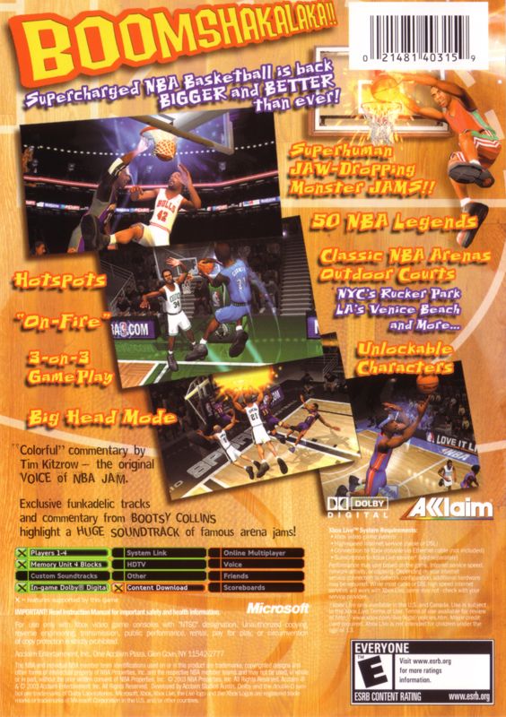 NBA Jam | Xbox | back cover | region=North America | source-country=United States | zypher-v2 | moby-d1db556ec977 | Data by MobyGames.com