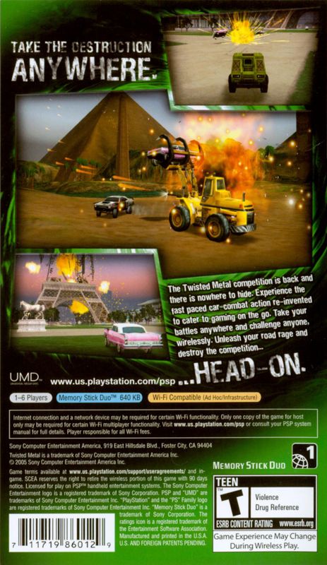 Twisted Metal: Head-On | PSP | back cover | region=North America | source-country=Canada,United States | zypher-v2 | moby-bf5e4a3fcc37 | Data by MobyGames.com