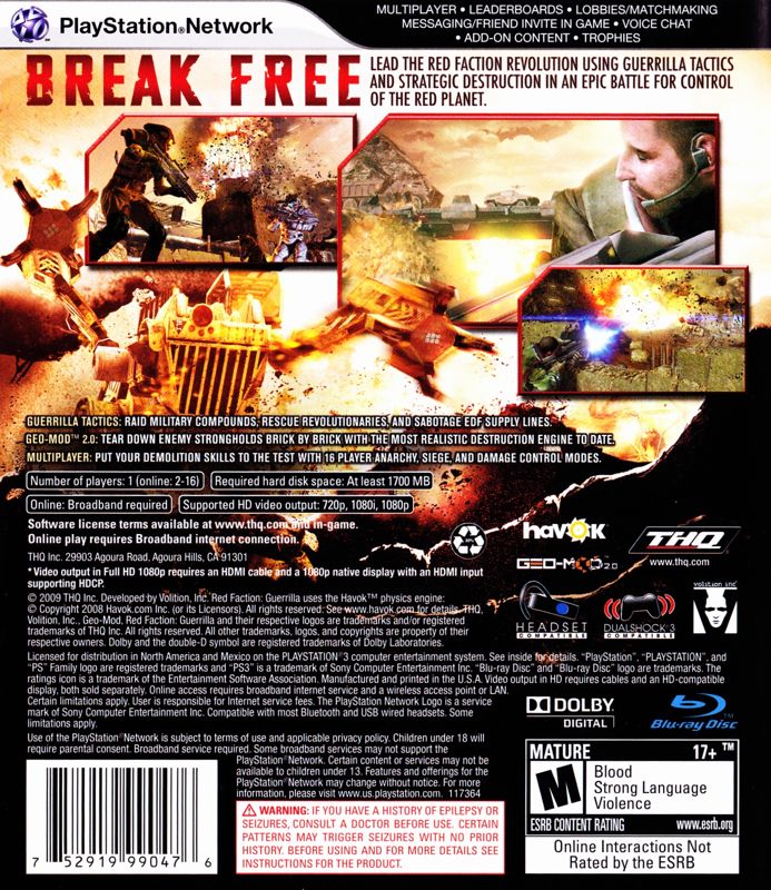 
Red Faction: Guerrilla | PlayStation 3 | back cover | Data by MobyGames.com