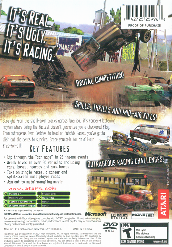 
Test Drive: Eve of Destruction | Xbox | back cover | Data by MobyGames.com