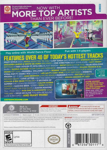 Just Dance 2015 | Wii | back cover | region=North America | source-country=United States | zypher-v2 | moby-9c775212124b | Data by MobyGames.com