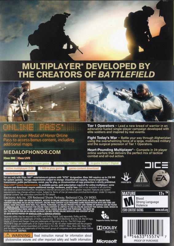 
Medal of Honor | Xbox 360 | back cover | Data by MobyGames.com