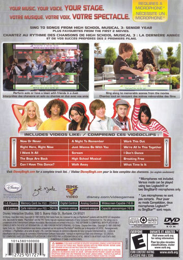 
Disney Sing It: High School Musical 3 - Senior Year | PlayStation 2 | back cover | Data by MobyGames.com