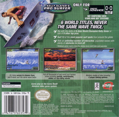 
Kelly Slater's Pro Surfer | Game Boy Advance | back cover | Data by MobyGames.com