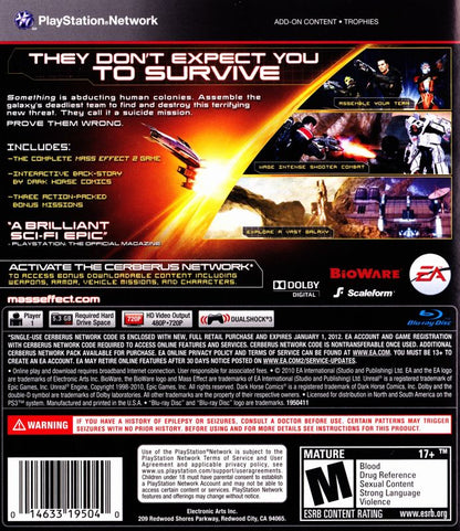 
Mass Effect 2 | PlayStation 3 | back cover | Region: North America | source-country=United States | Data by MobyGames.com