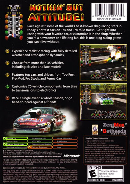 IHRA Drag Racing 2004 | Xbox | back cover | region=North America | source-country=United States | zypher-v2 | moby-fcfd1fc45d3d | Data by MobyGames.com