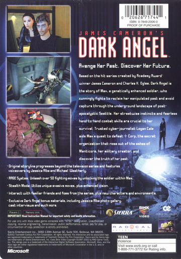 James Cameron's Dark Angel | Xbox | back cover | region=North America | source-country=United States | zypher-v2 | moby-85c1a89f024e | Data by MobyGames.com