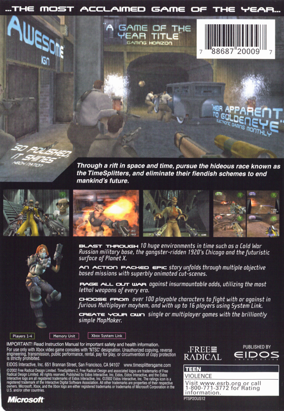 
TimeSplitters 2 | Xbox | back cover | Data by MobyGames.com