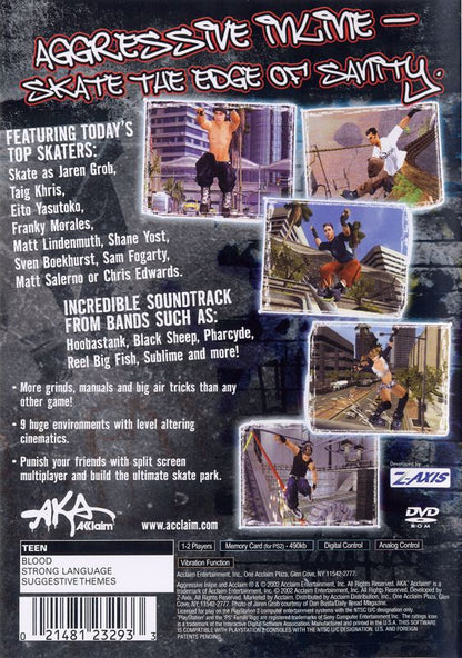 
Aggressive Inline | PlayStation 2 | back cover | Region: North America | source-country=United States | Data by MobyGames.com