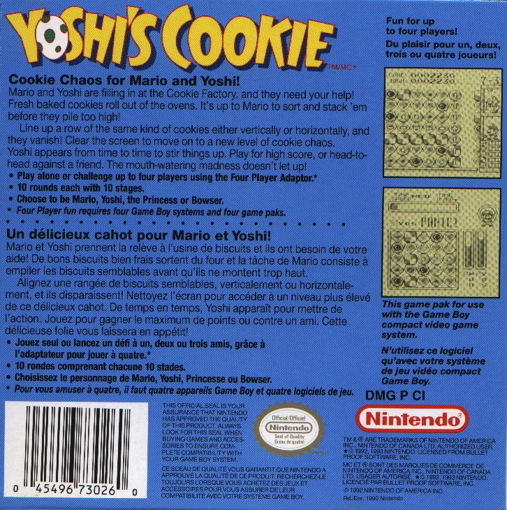 
Yoshi's Cookie | Game Boy | back cover | Data by MobyGames.com