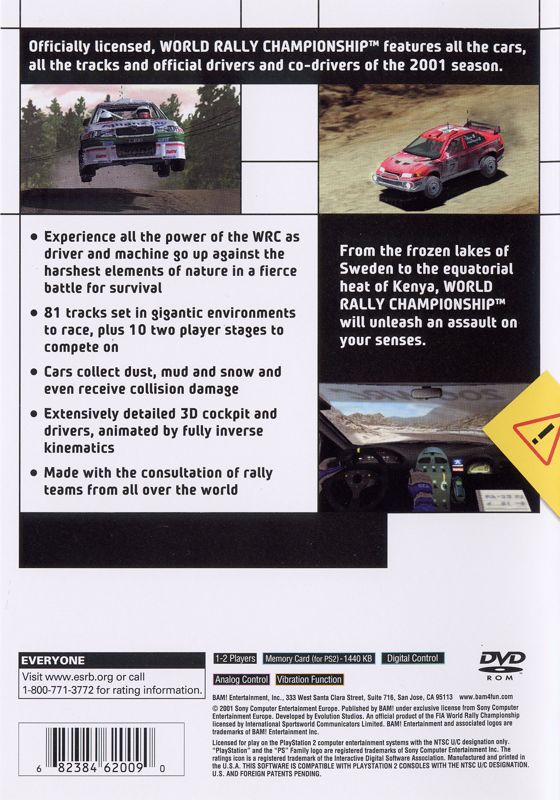 
WRC World Rally Championship | PlayStation 2 | back cover | Region: North America | source-country=Canada,United States | Data by MobyGames.com