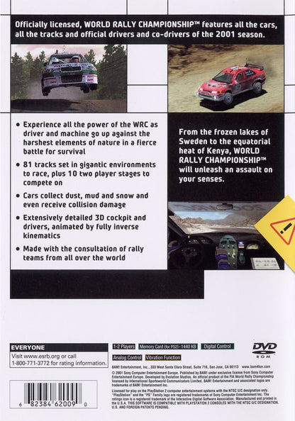 
WRC World Rally Championship | PlayStation 2 | back cover | Region: North America | source-country=Canada,United States | Data by MobyGames.com