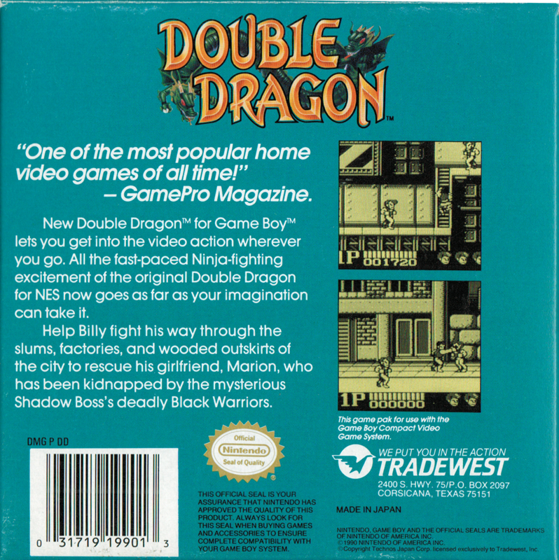 
Double Dragon | Game Boy | back cover | Data by MobyGames.com