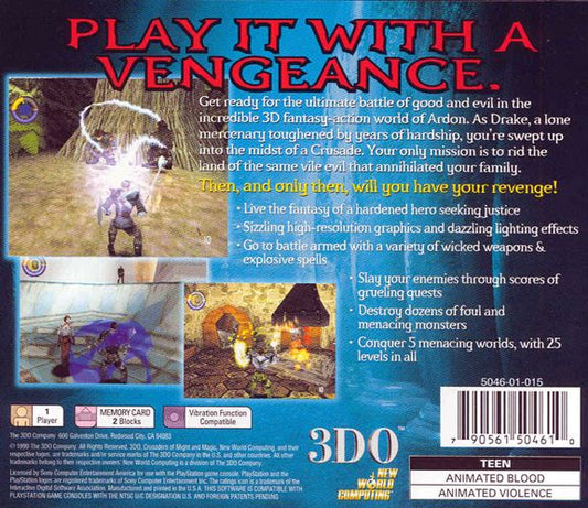 
Crusaders of Might and Magic | PlayStation | back cover | Data by MobyGames.com