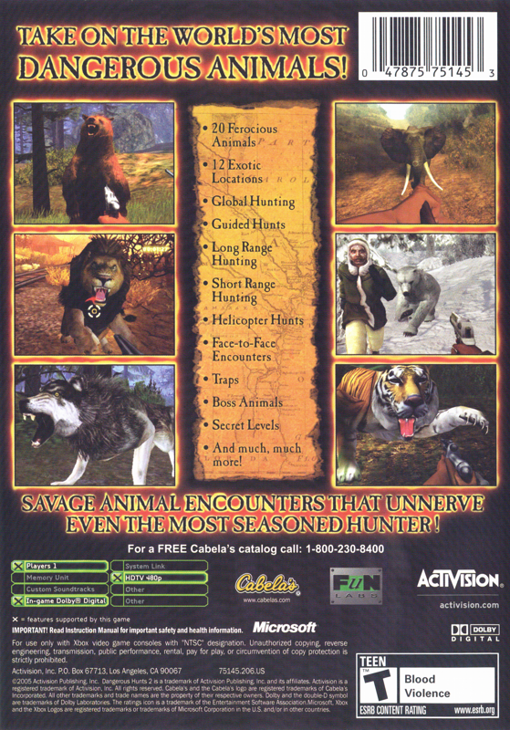 
Cabela's Dangerous Hunts 2 | Xbox | back cover | Data by MobyGames.com