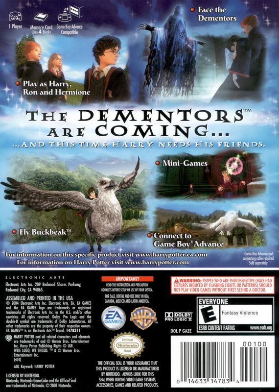 Harry Potter and the Prisoner of Azkaban | GameCube | back cover | region=North America | source-country=Canada,Mexico,United States | zypher-v2 | moby-1bcd82ac5264 | Data by MobyGames.com