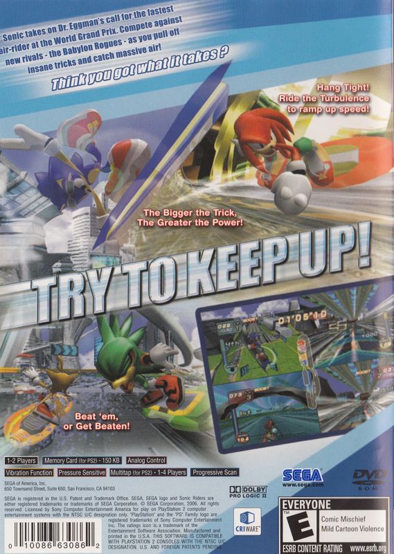 
Sonic Riders | PlayStation 2 | back cover | Data by MobyGames.com