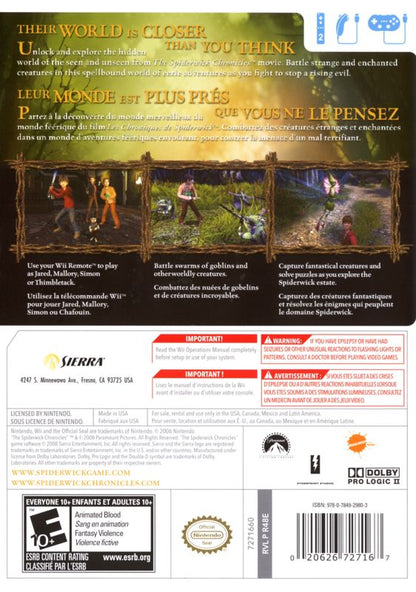 The Spiderwick Chronicles | Wii | back cover | region=North America | source-country=Canada,Mexico,United States | zypher-v2 | moby-ec1710be9ac7 | Data by MobyGames.com