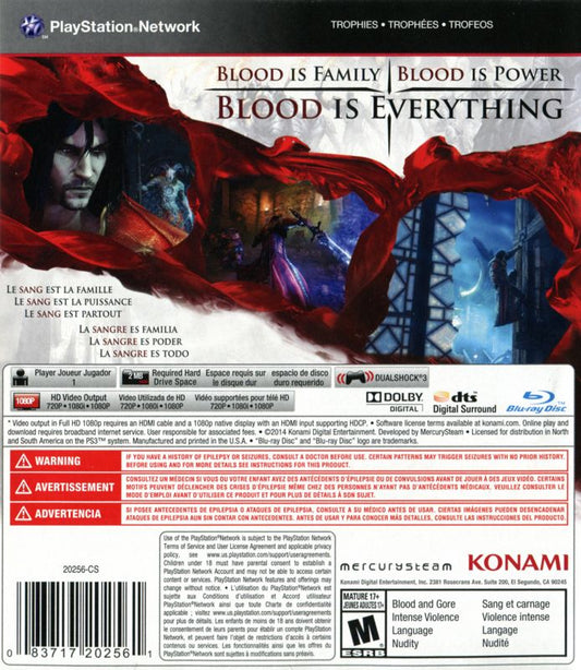 Castlevania: Lords of Shadow 2 | PlayStation 3 | back cover | region=North America | source-country=Canada,Mexico,United States | zypher-v2 | moby-a729445410ad | Data by MobyGames.com